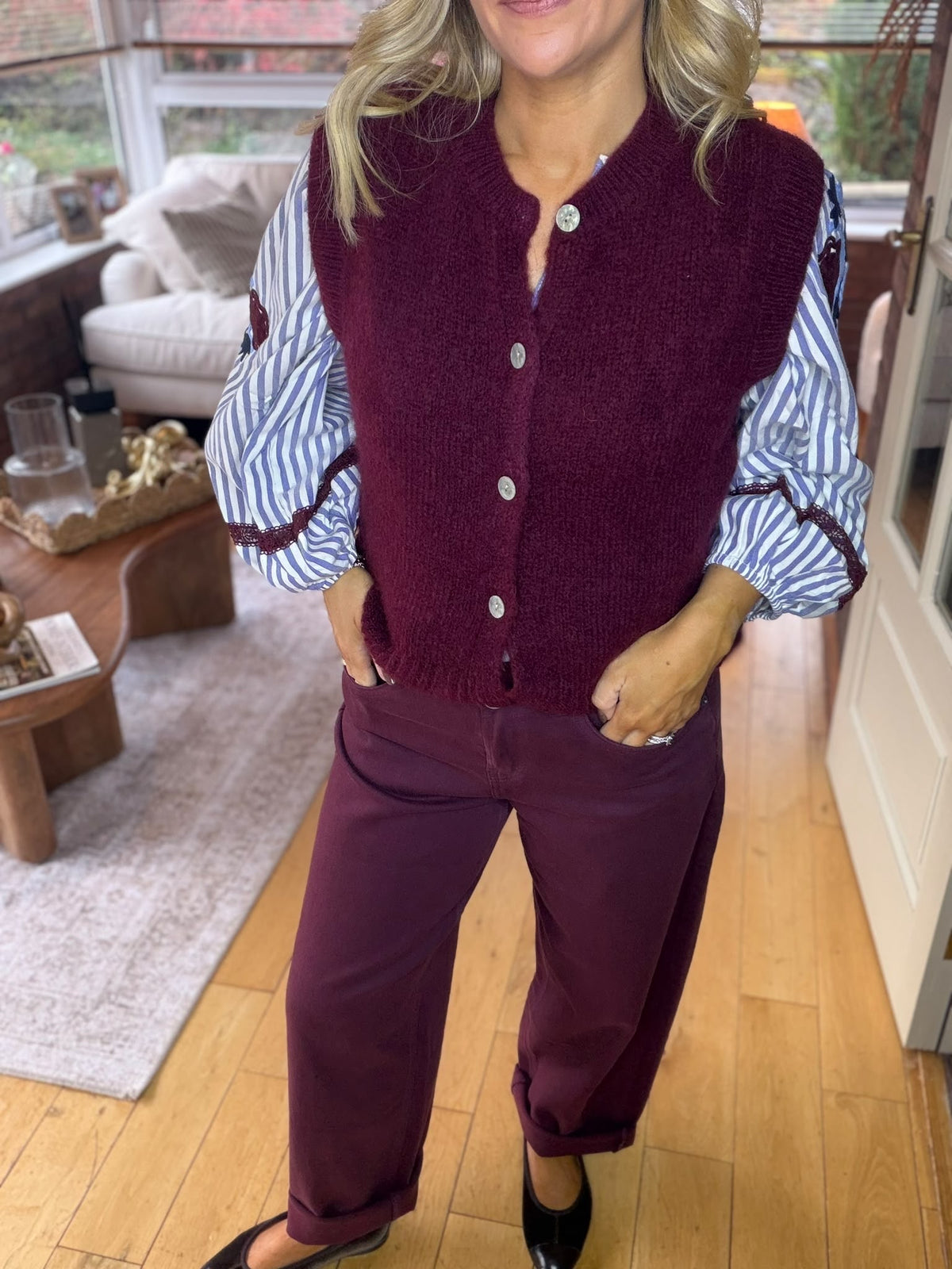 Burgundy Barrel Leg Jean