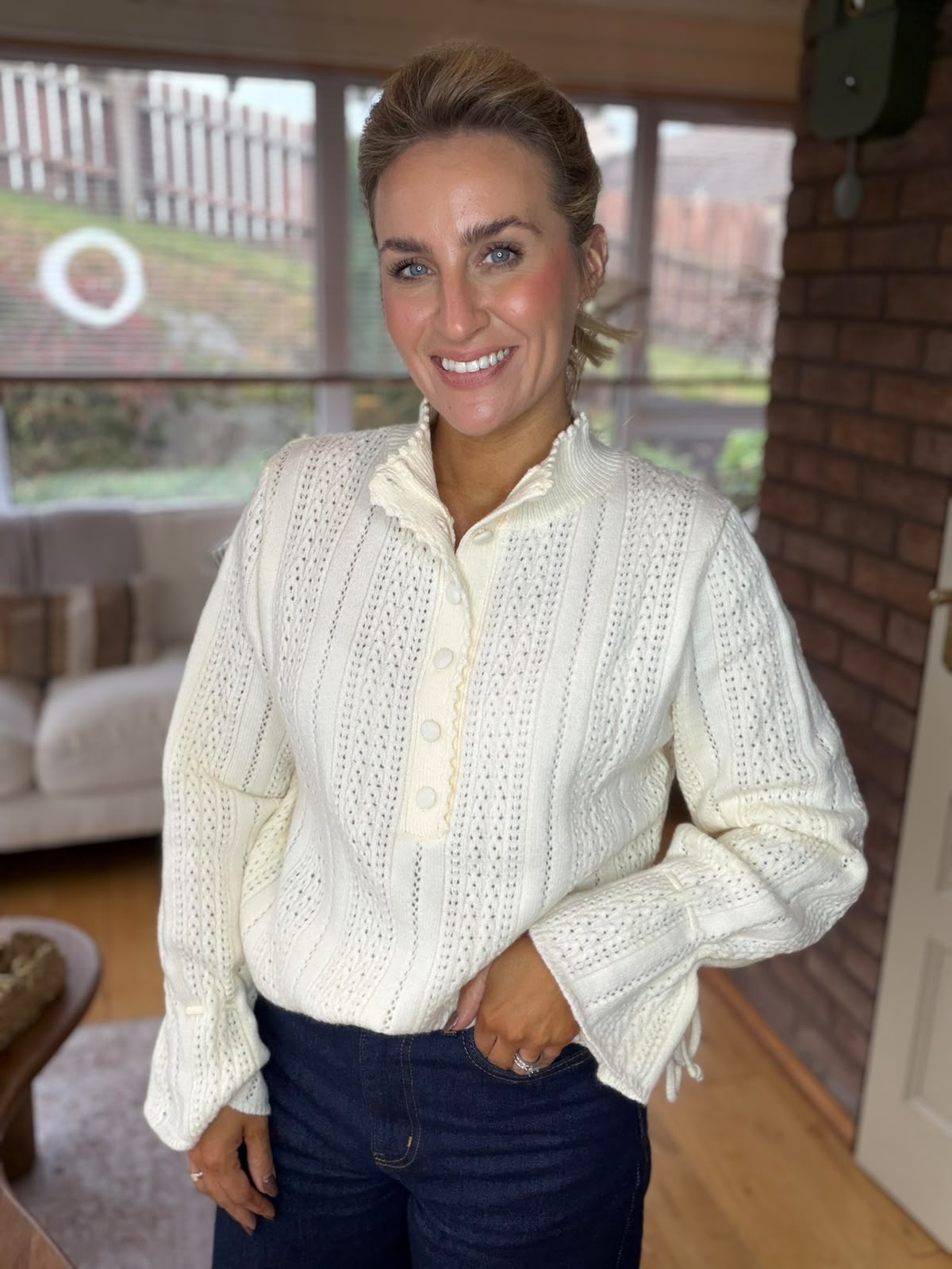 Cream Pointelle Knit Jumper