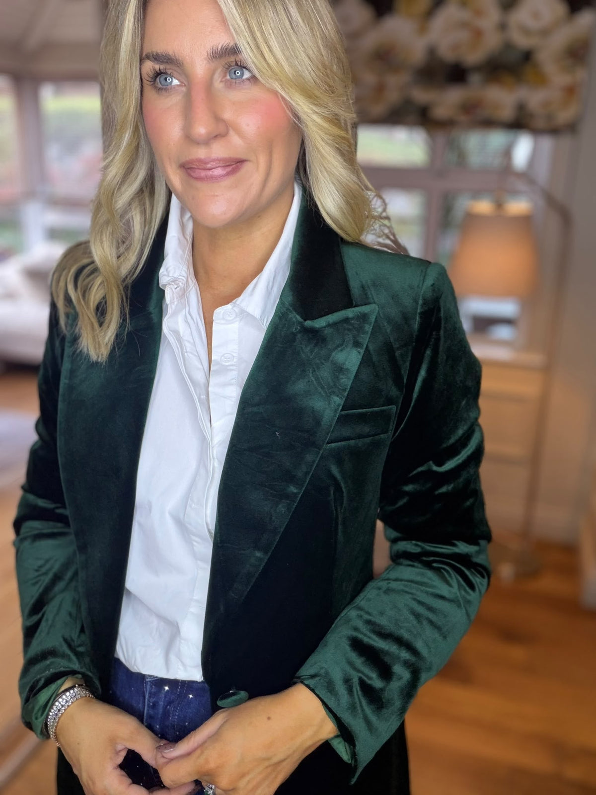 Emerald Green Velvet Blazer