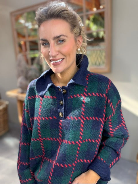 Navy + Red Checked Knit
