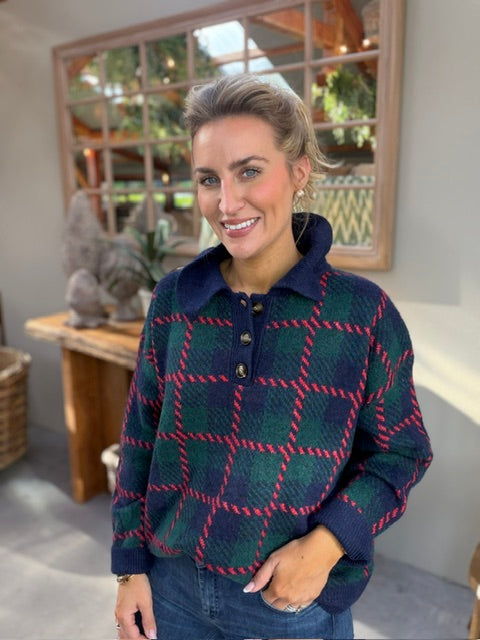 Navy + Red Checked Knit