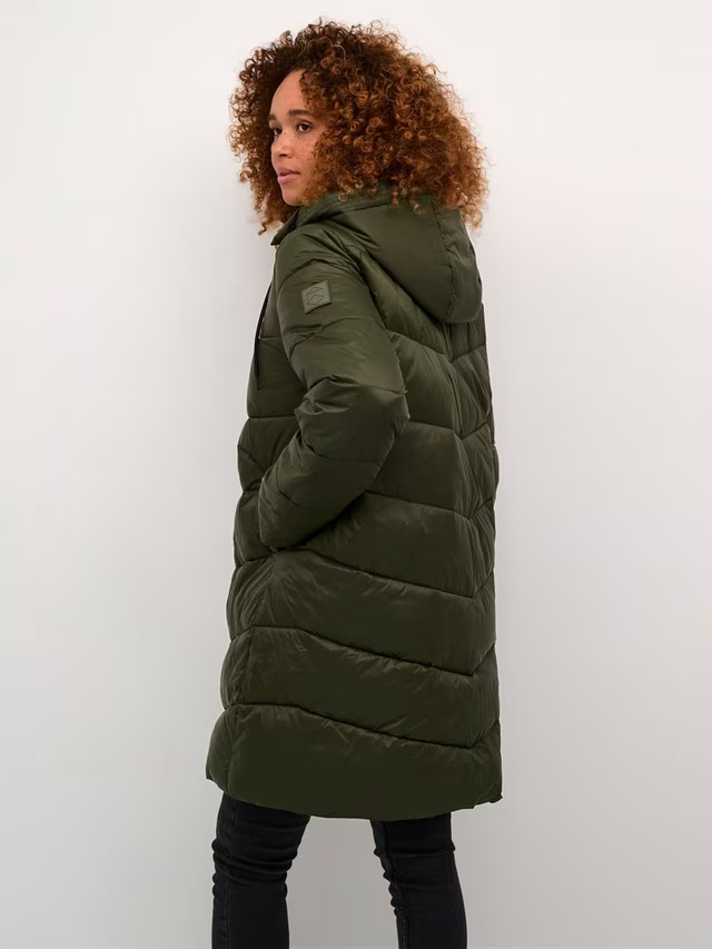 Kaffee- Susanne Hooded Zipper Puffer Coat - Forest Night
