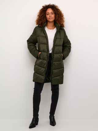 Kaffee- Susanne Hooded Zipper Puffer Coat - Forest Night
