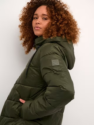 Kaffee- Susanne Hooded Zipper Puffer Coat - Forest Night