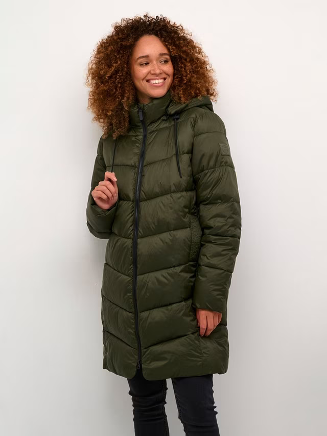Kaffee- Susanne Hooded Zipper Puffer Coat - Forest Night