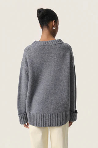 Soaked In Luxury- Moline Crew Neck Sweater- Grey Melange