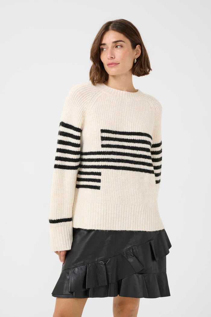 Culture- Nicky Kimmy Stripe Jumper- Whitecap/ Black