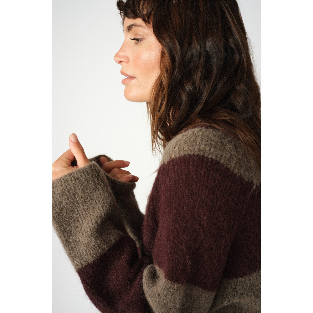 Mos Mosh Taci Stripe V Neck Knit - Fudge