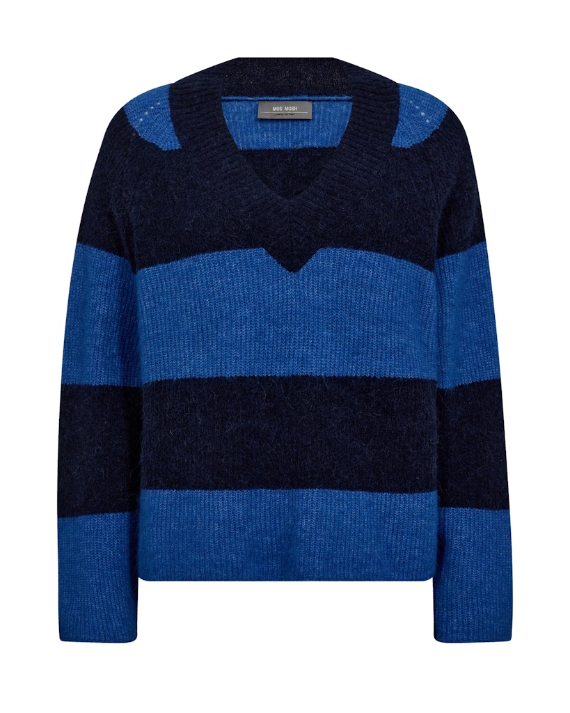 Mos Mosh Taci Stripe V Neck Knit - Maritime Blue