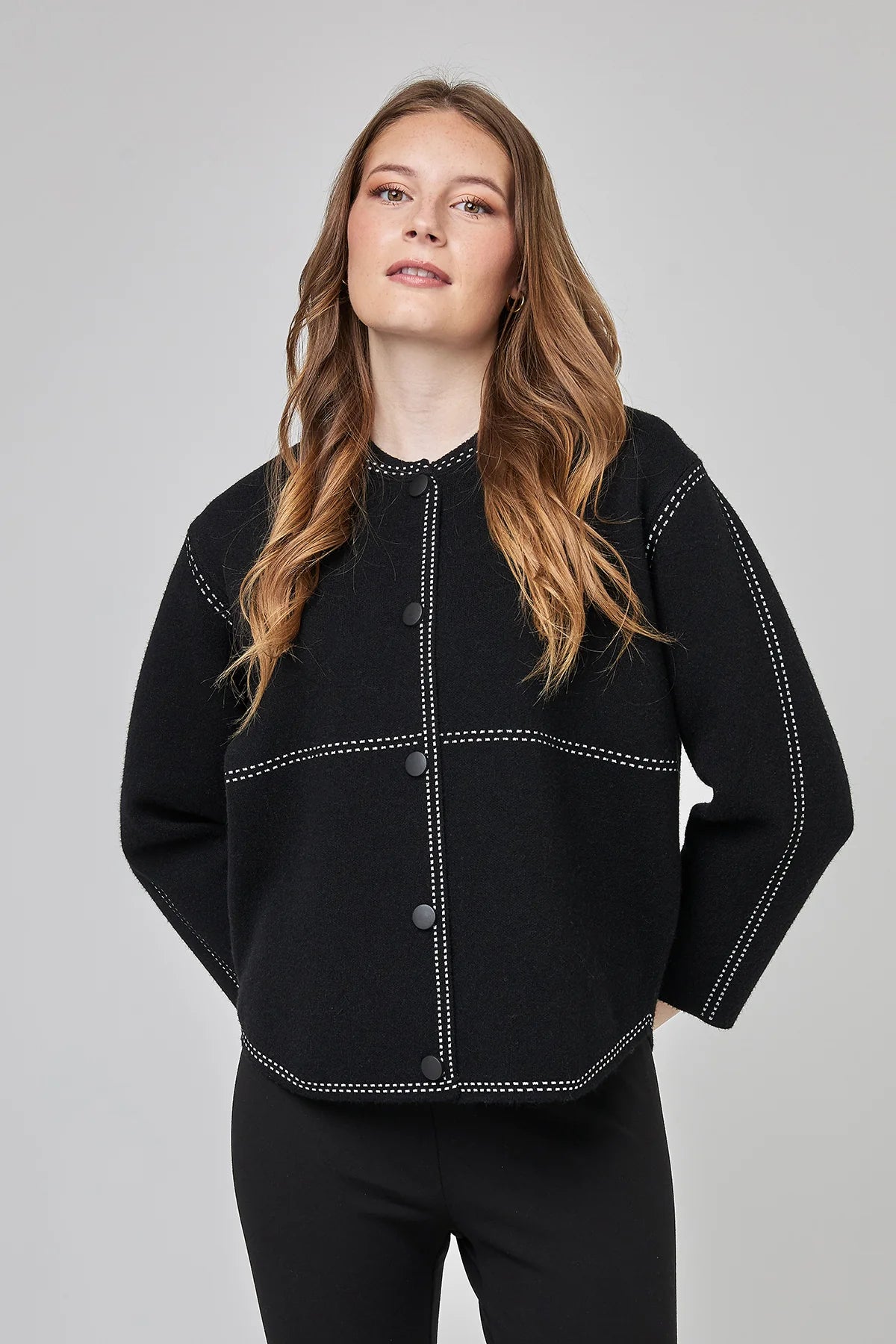 Uchuu Montreal - Boiled wool cardigan with contrast stitching | CF25-919